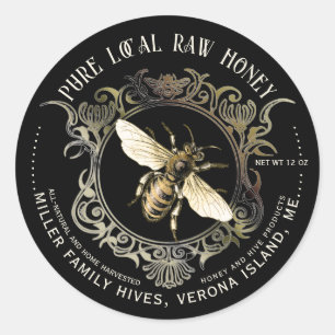 Queen Bee Gold Ornate Frame Honey Label Black