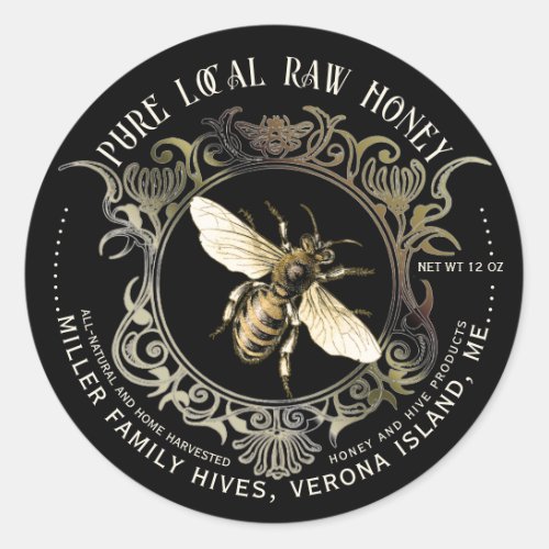 Queen Bee Gold Ornate Frame Honey Label Black