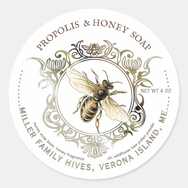 Queen Bee Gold Ornate Frame HONEY SOAP Label (Front)