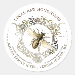 Queen Bee Gold Ornate Frame Raw Honeycomb Label