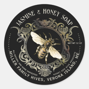 Queen Bee Gold Ornate Frame SOAP Label Black