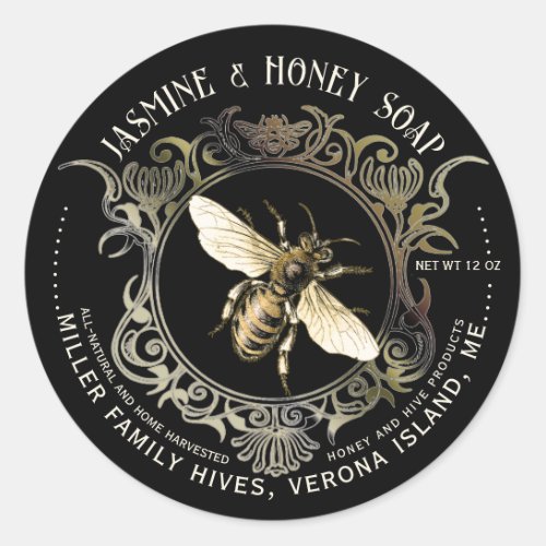 Queen Bee Gold Ornate Frame SOAP Label Black