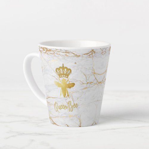QUEEN BEE Gold White Marble Latte Mug