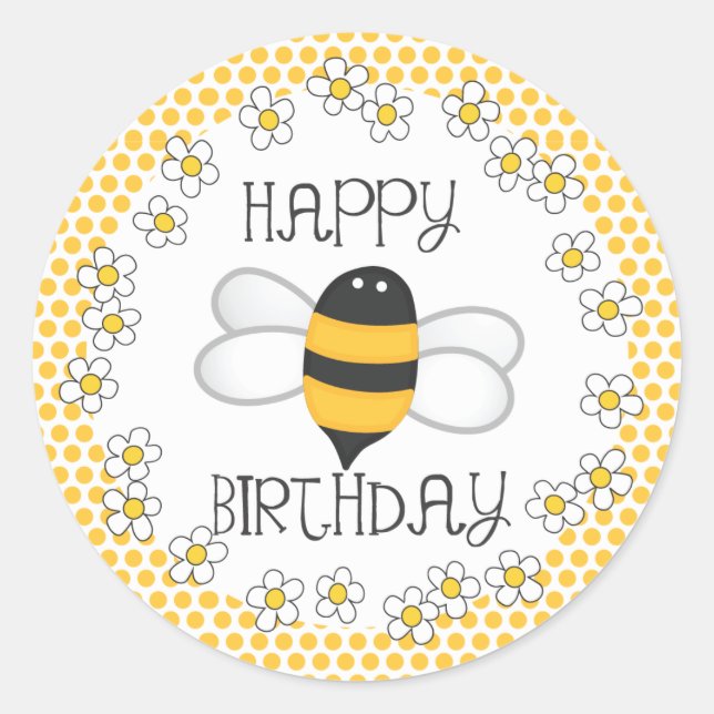 Queen Bee Happy Birthday Party Favor Classic Round Sticker (Front)