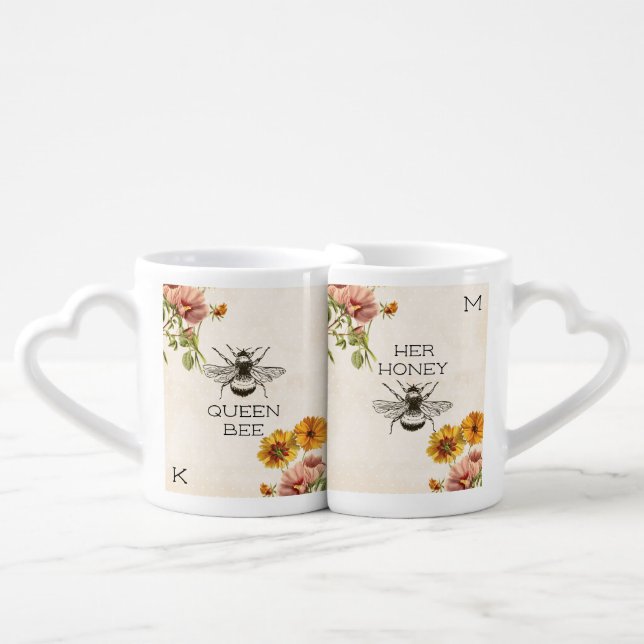 Queen Bee Her Honey Bee Couples Mug (Front Nesting)