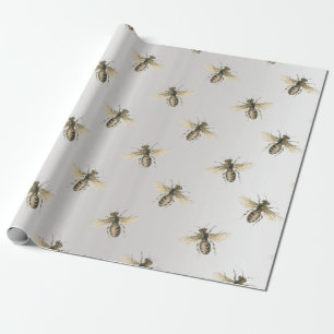 Queen Bee Honey Comb Metallic Bronze Gray Sepia Wrapping Paper