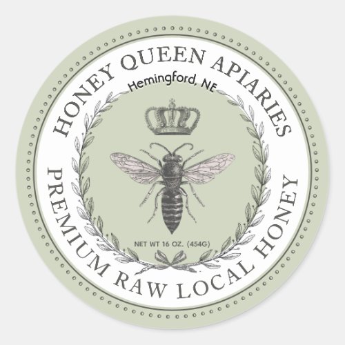 Queen Bee Honey Crown Wreath Dotted Border  Classi Classic Round Sticker
