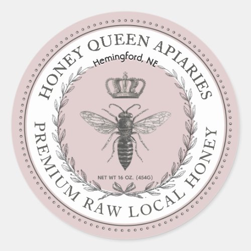 Queen Bee Honey Crown Wreath Dotted Border  Classic Round Sticker