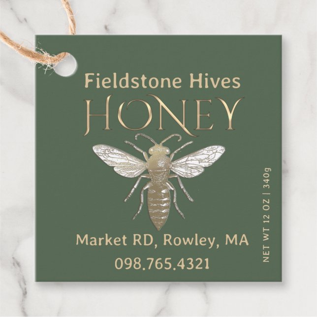 Queen Bee Honey Gold Vintage Bee Label Tag (Front)