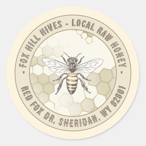 Queen Bee Honey Honeycomb Ivory  Taupe Label