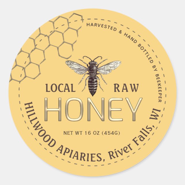 Queen Bee Honey Jar Label Local Raw Hand Bottled  (Front)