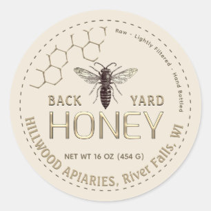 Queen Bee Honey Jar Label Raw Back Yard Honey