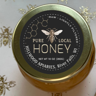 Queen Bee Honey Jar Label Raw Local Honey Black