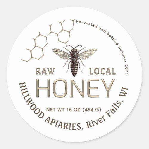 Queen Bee Honey Jar Label Raw Local Honeycomb