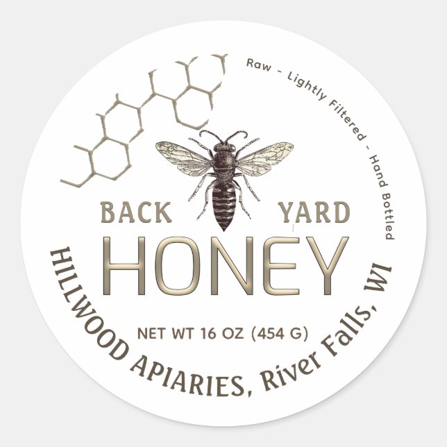Queen Bee Honey Jar Label Raw Local Honeycomb (Front)