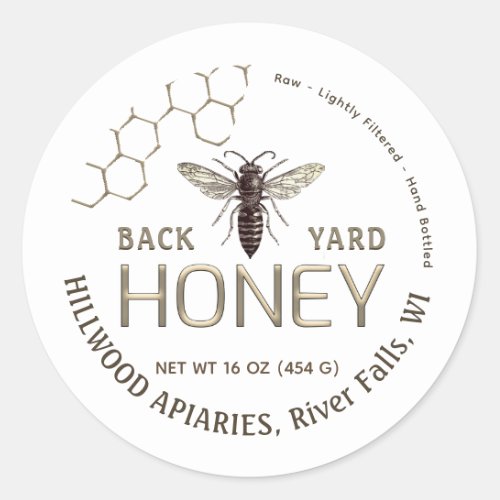 Queen Bee Honey Jar Label Raw Local Honeycomb
