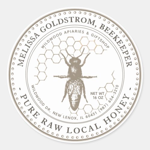 Queen Bee Honey Label with honeycomb taupe