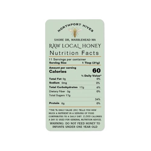 Queen Bee Honey Nutrition Fact with Infant Warning Label