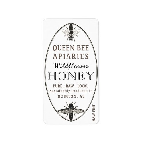 Queen Bee Honey with Oval Address or Shipping Size Label