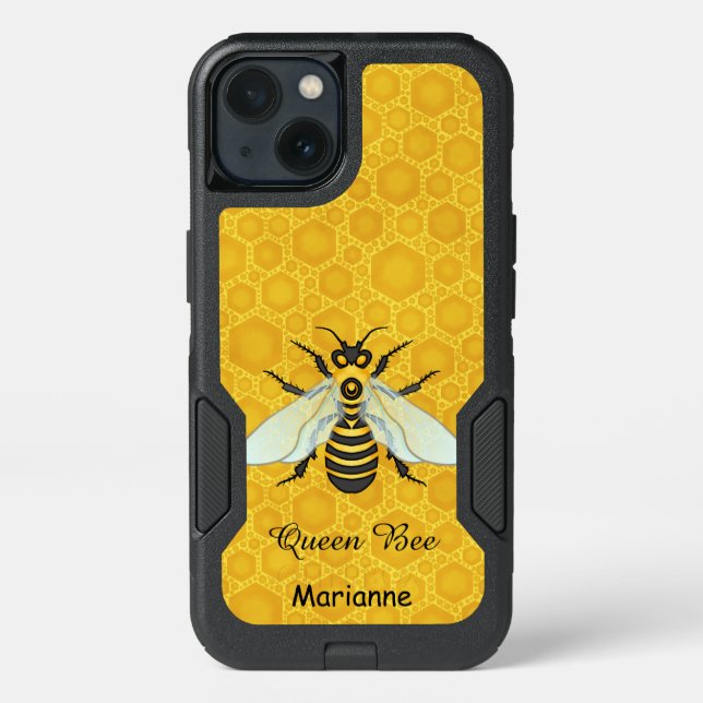Queen Bee Honeybee Honeycomb Pretty | Add Name Otterbox iPhone Case (Back)