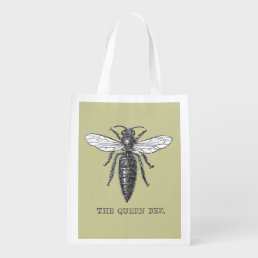 Queen Bee Illustration Bug Insect Grocery Bag