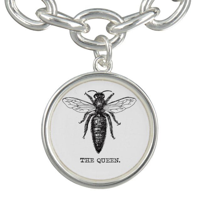 Queen Bee Illustration Classic Drawing Charm Bracelet (Design)