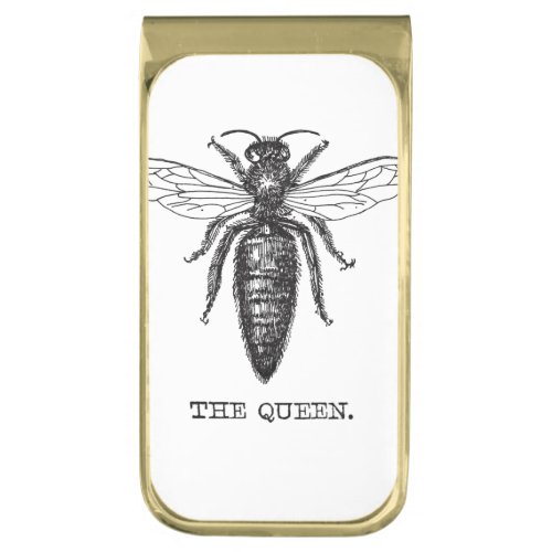 Queen Bee Illustration Classic Drawing Gold Finish Money Clip