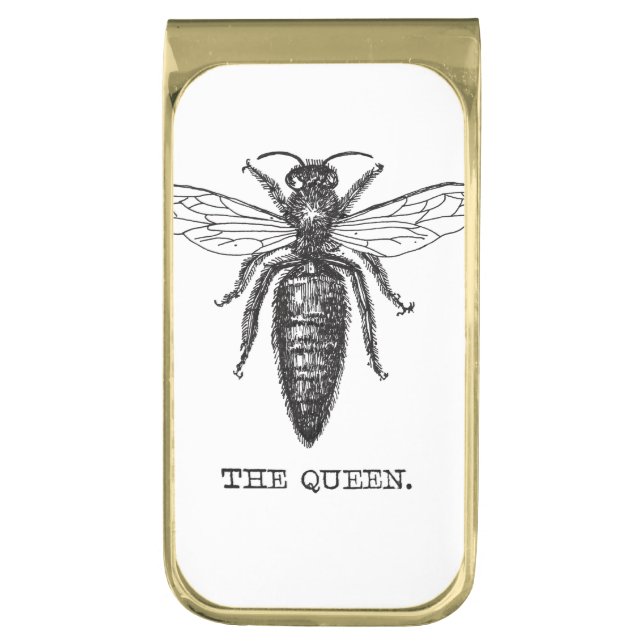 Queen Bee Illustration Classic Drawing Gold Finish Money Clip (Front Vertical)