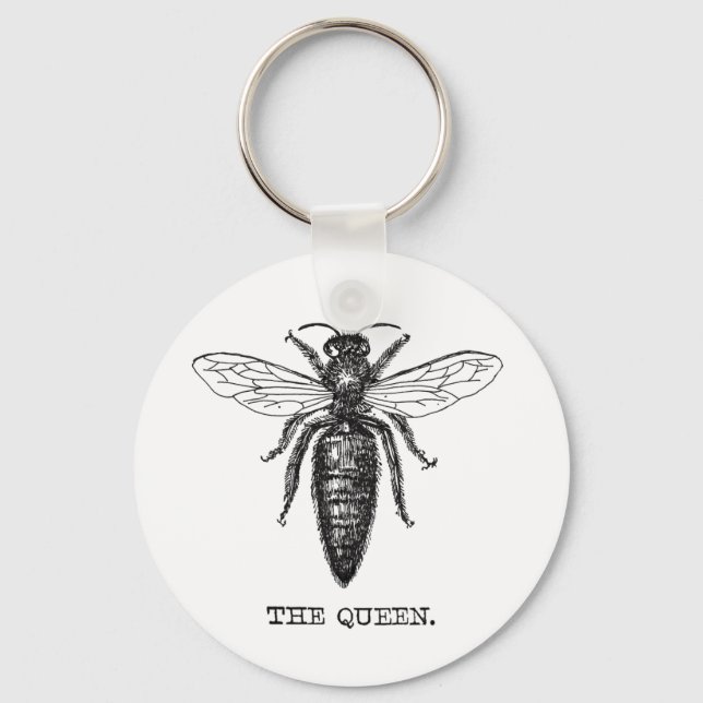 Queen Bee Illustration Classic Drawing Keychain (Front)