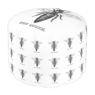 Queen Bee Illustration Classic Drawing Pouf