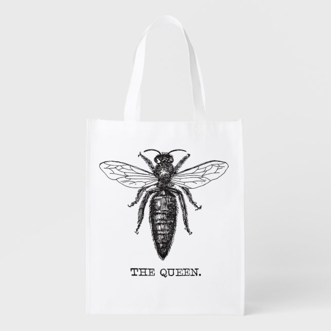 Queen Bee Illustration Classic Drawing Reusable Grocery Bag (Front)