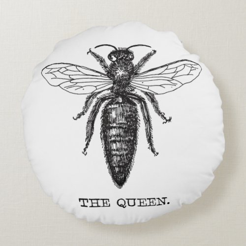 Queen Bee Illustration Classic Drawing Round Pillow