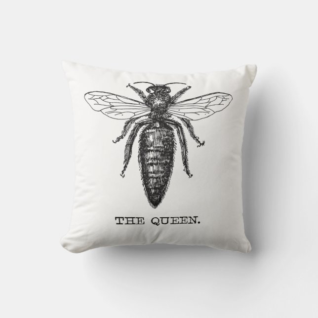 Queen Bee Illustration Classic Drawing Throw Pillow (Front)