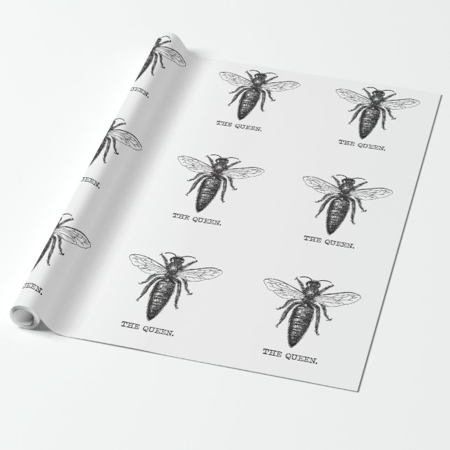 Queen Bee Illustration Classic Drawing Wrapping Paper (Unrolled)