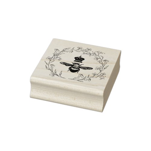 Queen Bee in a Flower and Foliage Wreath Rubber Stamp