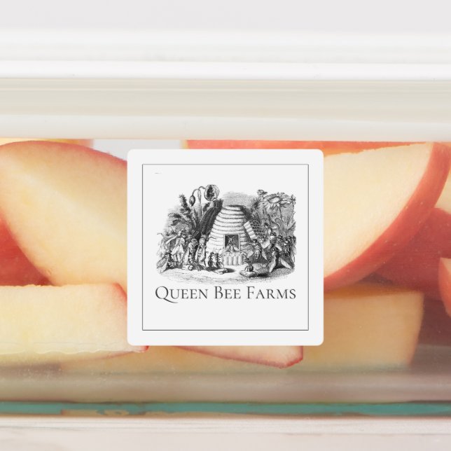 Queen Bee In Hive Holds Court With Her Worker Bees Labels (Affixed)