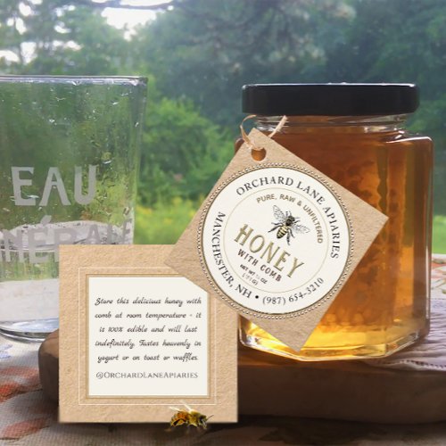 Queen Bee in Kraft Honeycomb Jar Neck_tag  Favor Tags