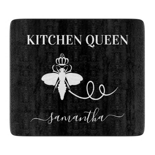 Queen bee kitchen cook name black white cutting board