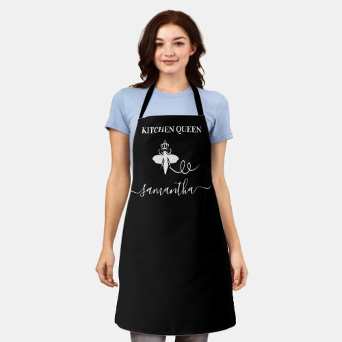 Queen bee kitchen name black white apron