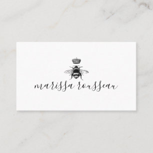 Queen Bee Logo Crown Handwritten Script Name Calling Card
