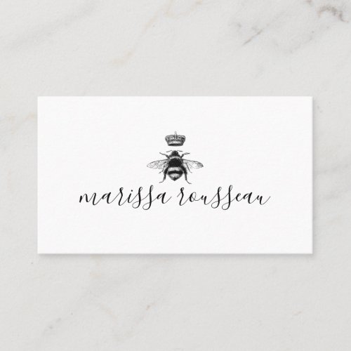 Queen Bee Logo Crown Handwritten Script Name Calling Card