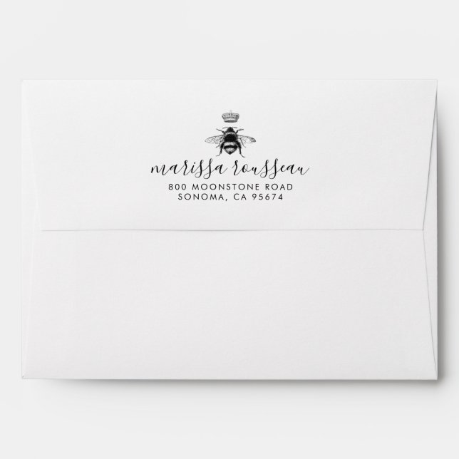 Queen Bee Logo Crown Handwritten Script Name   Envelope (Back (Top Flap))