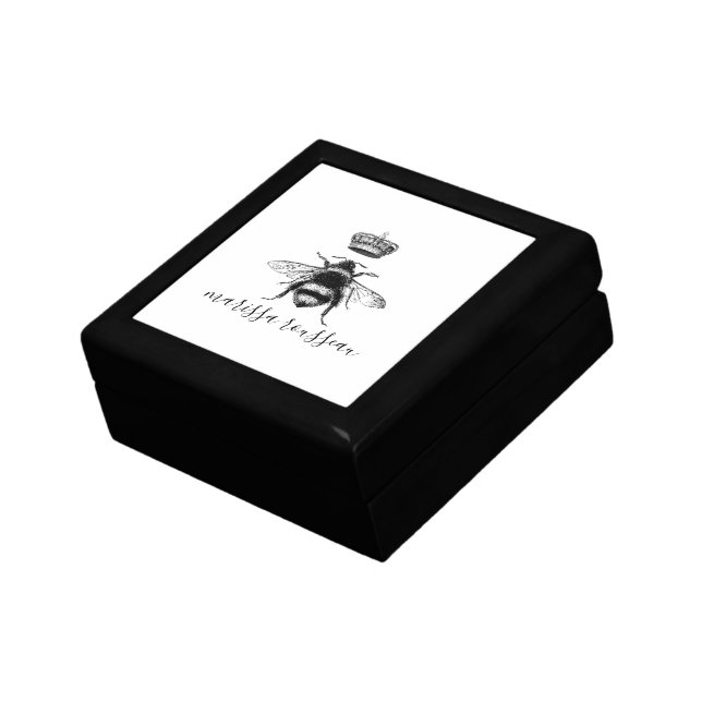 Queen Bee Logo Crown Handwritten Script Name  Gift Box (Side)