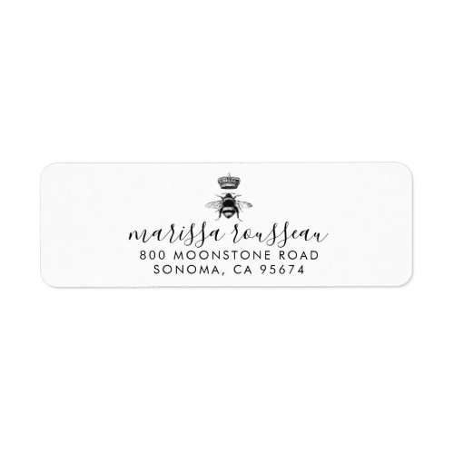 Queen Bee Logo Crown Handwritten Script Name  Label