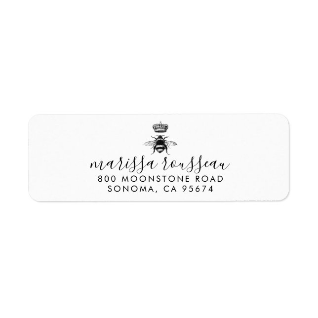 Queen Bee Logo Crown Handwritten Script Name  Label (Front)