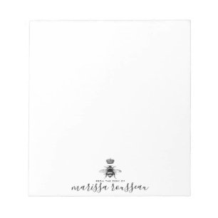 Queen Bee Logo Crown Handwritten Script Name  Notepad