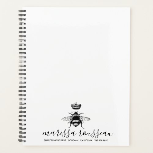 Queen Bee Logo Crown Handwritten Script Name  Planner