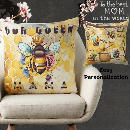 Queen Bee_Mama_Childrens Name_Mamas Hunnies Throw Pillow