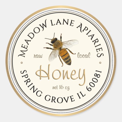 Queen Bee Metallic Gold Border Honey Label