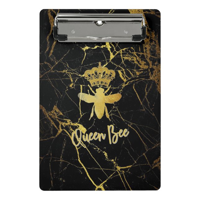 QUEEN BEE Modern Mini Clipboard Gold & Black (Front)